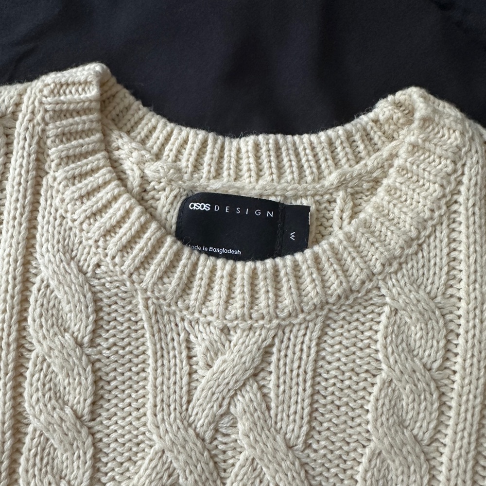 Men's Cream Cable Knit Sweater - Picture 2 of 4